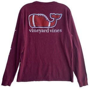 Vineyard Vines Football Men's Top S Burgundy Long sleeve Crew Neck Graphic